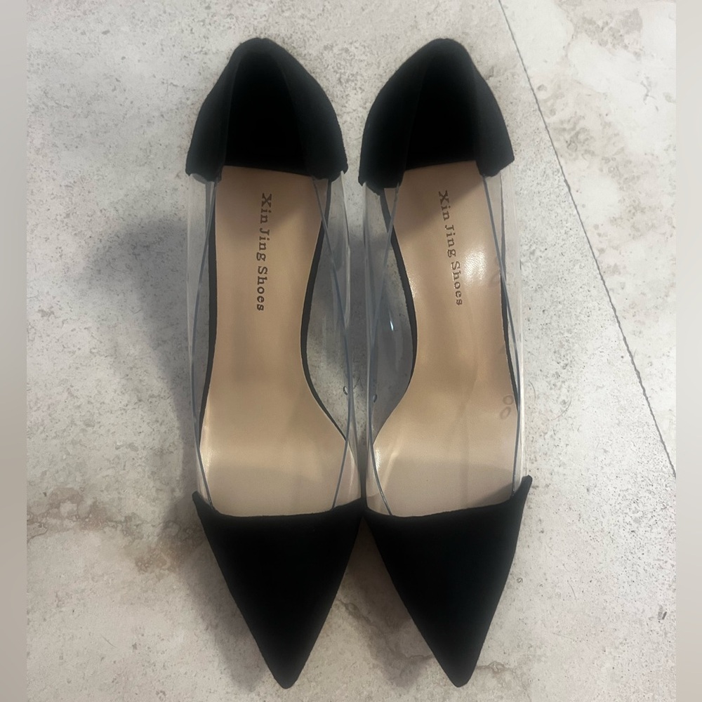 Elegant Black Heels with Transparent Accents